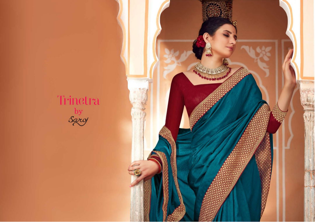 Saroj Trinetra Ocassion Festive Wear Vichitra Silk Designer Latest Saree Collection